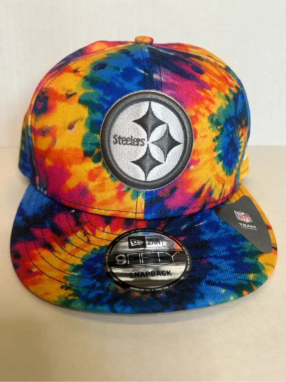 New Era Kids Pittsburgh Steelers Tie-Dye Snapback Hat - Yellow Blue Pink Orange